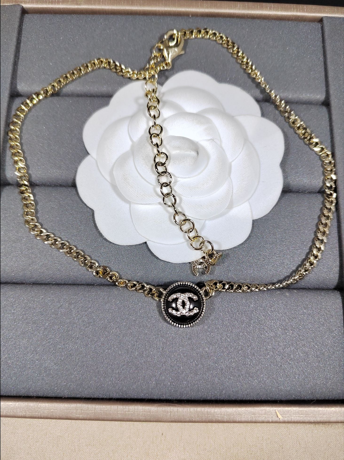 CC Circle Pendant Necklace — Black & Coffee Gold