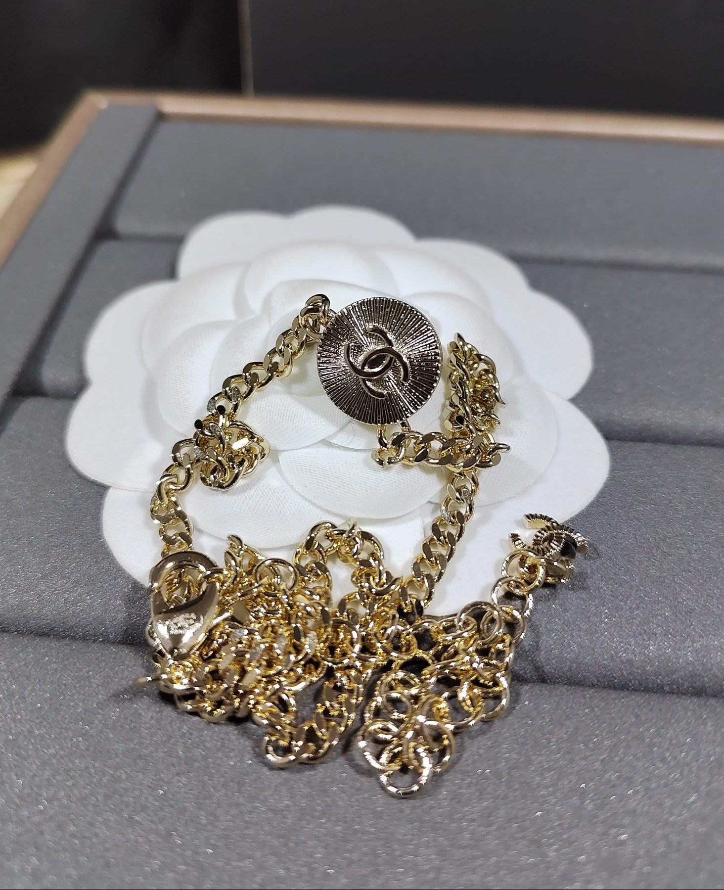 CC Circle Pendant Necklace — Black & Coffee Gold