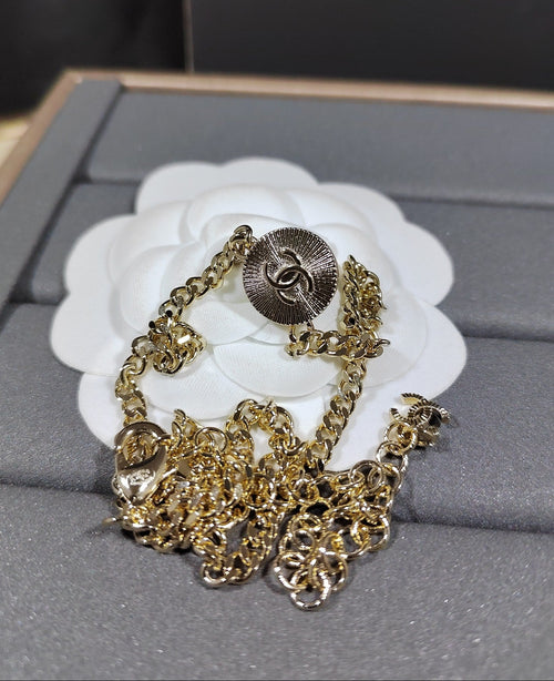 CC Circle Pendant Necklace — Black & Coffee Gold