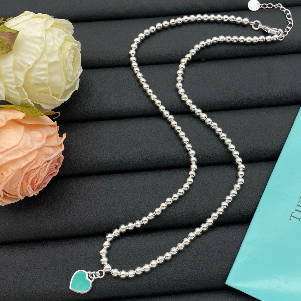 Silver-Tone Blue Heart Beaded Necklace